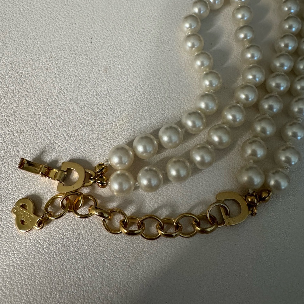 Vintage Christian Dior Pearl Necklace with Gold Accents Circa 1970 - Picture 10 of 15